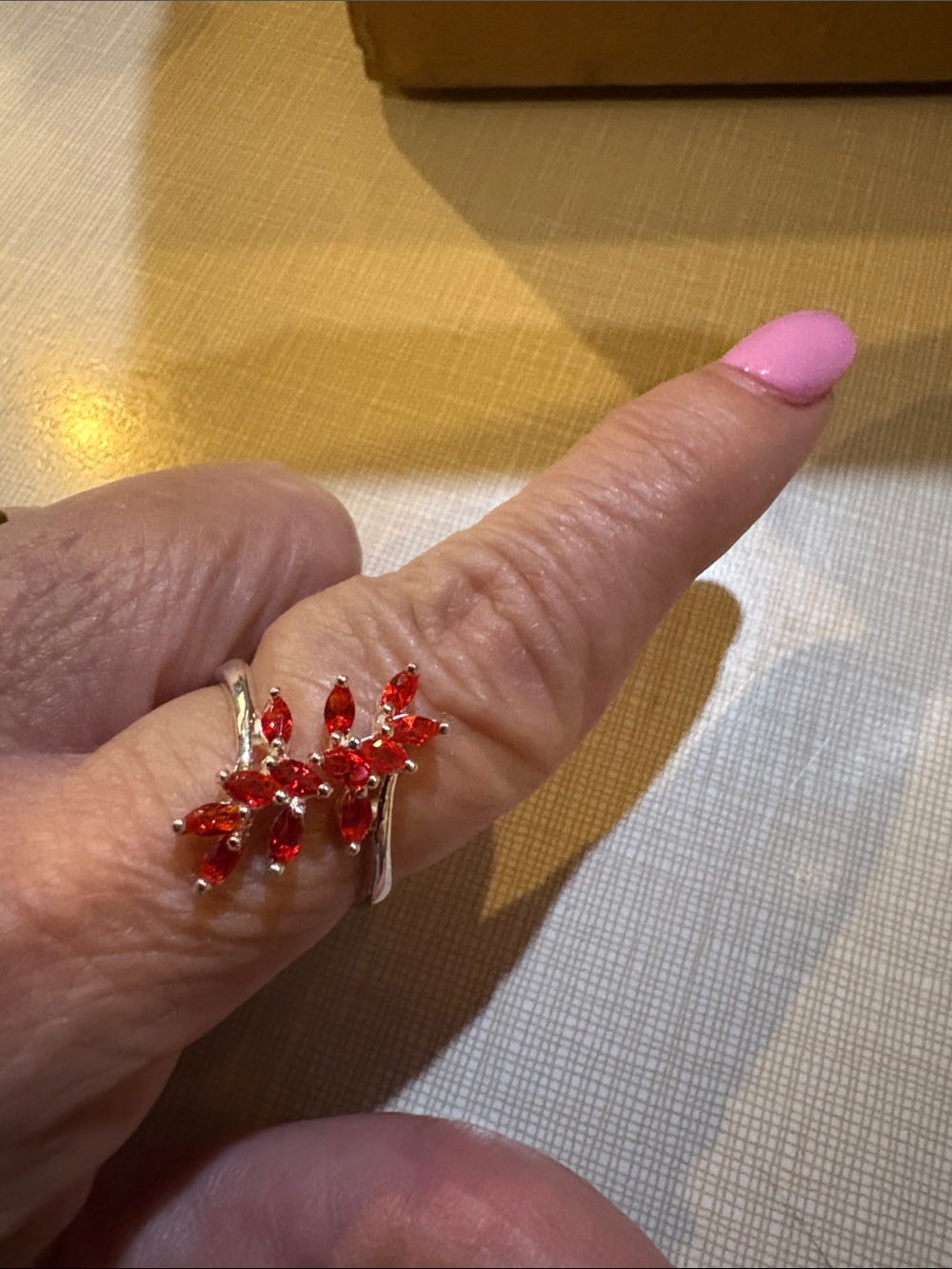 Sterling silver birthstone ring, July.  Red Floral Ring size 8
